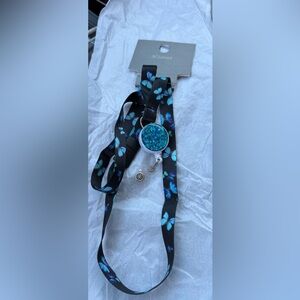 Solutions Butterfly Print Lanyard with Blue Glitter Badge Reel, Women's